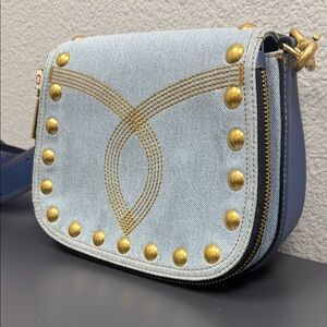 Mark Jacobs Nomad Studded Chic Denim and Gold Studded Crossbody Bag